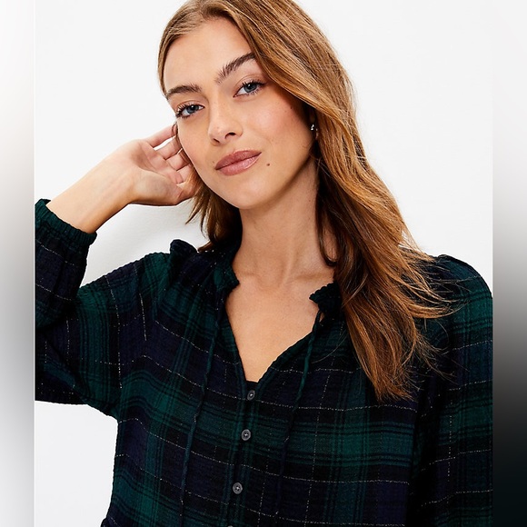 Loft Shimmer Plaid Tiered Dress - Picture 2 of 7